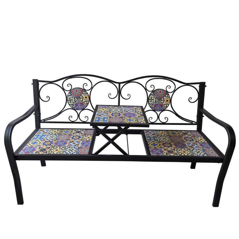 5029936998071 1 Marrakesh Mosaic Metal Garden Bench With Rising Table.jpg